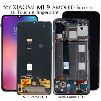 AMOLED Képernyőn A Xiaomi Mi 9 Mi9 LCD Kijelző 10 érintőképernyő Csere Vizsgált Mobil Telefon LCD + Digitális Ujjlenyomat
