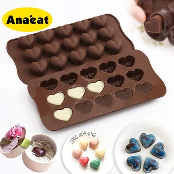 ANAEAT 1db 15 Szívek Szilícium Élelmiszer Formához Candy Formák Csokoládé Formák DIY Viasz Olvad Öntőforma Sütés Tartozékok Torta Dekoráció