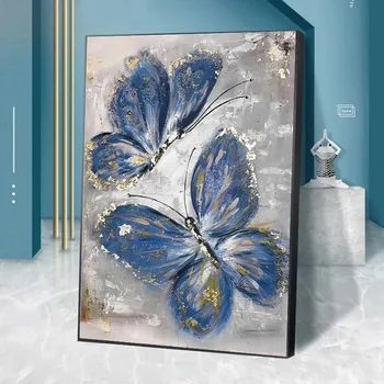 Arany-Kék, Pillangó, Dekorációs Festmény, Absztrakt Pillangó Poszter Északi Falon Művészeti Vászon Nyomatok Tornác Belső Dekoráció Képek