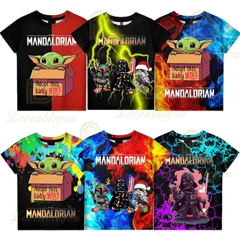Baba Yoda T-Shirt Tizenéves Rajzfilm Felső Női Harajuku Streetwear póló Férfi A mandalore-i Minta Ruházat Gyerekek Karácsonyi Ajándék