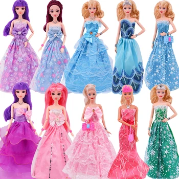Barbie 5db=1 Estélyi Ruha+4 Darab Random Tartozékok 11.5 hüvelyk Barbie Baba Koktél Napi Alkalmi Ruházati Kiegészítők