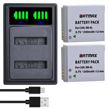 Batmax NB-6L NB6L NB-6LH Akkumulátor+ÚJ LED-es Dual USB Töltő Canon SX520 HS SX530 SX600 SX610 SX700 SX710 IXUS 85