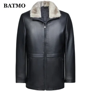 BATMO 2021 új érkezés téli magas minőségű báránybőr&mink szőrme gallér fehér kacsa le férfi kabátok,férfi valódi bőr ballonkabát