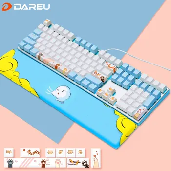 Dareu EK815 Macska karom mechanikus gaming-Billentyűzet 104 kulcsok, Dupla helyesírási szín kitty vezetékes háttérvilágítás Játék billentyűzet lány
