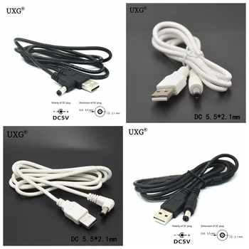 DC tápkábel USB Átalakítani, 5,5*2,1 mm/DC 5.5x2.1mm Fehér, Fekete, L Alakú derékszögű Jack Csatlakozó Kábel USB Kábel