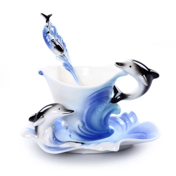 Delfin Kávéscsészék Csészealj Kanál Szett Procelain Vizet Egy Csésze Tea Kreatív Drinkware