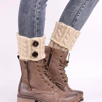 Divat dupla gomb kábel kötött boot mandzsetta rövid lába melegebb női bakancs zokni kötött csavar divat kiegészítők csizma