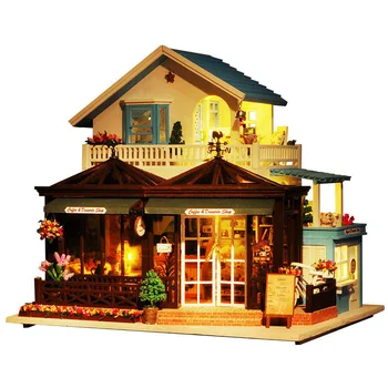 DIY Európai Nagy Villa Babaház Miniatűr Bútorok, LED Szett Baba Házak Össze a Játékokat a Gyermekek Karácsonyi Ajándék Casa