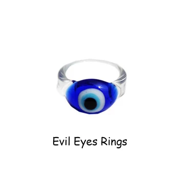 Egirl Esztétikai Gyanta Kék Evil Eye Gyűrűk Nők Y2K Ékszerek Bohém Régi Gót Gyűrűk 2000-es évek Divat Barátok Ajándékok