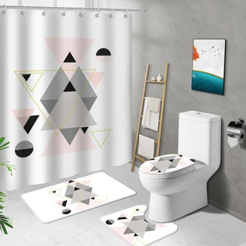 Egyszerű Rombusz Nyomtatott Hosszú zuhanyfüggöny Fürdőszobai Kiegészítők Beállítása Mat Meghatározott Wc Fedelét, Csúszásmentes Fürdő Szőnyeg Vízálló kampós