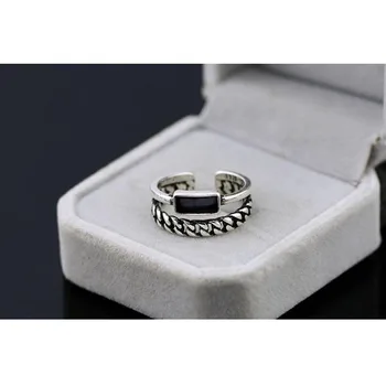 Előkelő 925 Sterling Ezüst Nyitó Gyűrű Két Sor Csavar Lánc Szabálytalan Epoxi Thai Ezüst Gyűrű Női bague S-R136