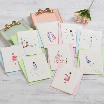 Eno Üdvözlő akvarell lány kártya mini ajándék kártyák gyermekek napi kártyák a lány kis üdvözlőlapok születésnapja