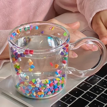 epres tejet aranyos kupa drinkware aranyos poharakat Aranyos dupla rétegű, hőálló üveg szerelem futóhomok kupa lány szíve csésze víz