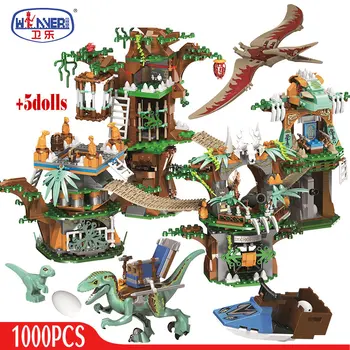 ERBO 1000pcs Jurassic Világ játékok, Fa, Ház, Épület Blokkok Jurassic Világ Park Adatok Tégla beállítja Játékok ajándékok