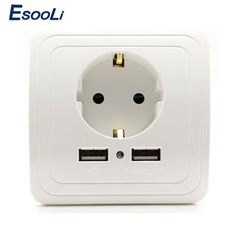 Esooli EU Szabvány 16A 250V Dual USB Port 1500mA/2000mA Fali Töltő Adapter EU-Csatlakozó Usb-Csatlakozó Aljzathoz Panel
