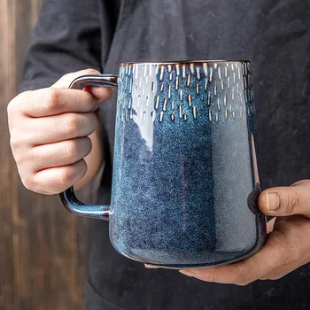 Európai retro kerámia bögre, Északi ins egyszerű víz kupa, háztartási személyiség bögre, kék kávét