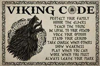 Farkas Viking Kód Védi A Család Becsületét A Vének Tanítani A Fiatal Ötletek, Ajándék Fali Dekor Vintage Fém Tábla 8x12 cm