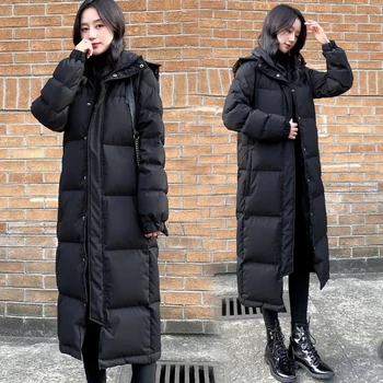 Fekete Le Pamut Női Kabátok Téli Meleg, Kapucnis Dzseki, Női Hosszú, Párnázott Zubbonyok koreai Nagy méretű Pamut Kabát Kabát
