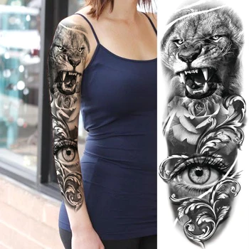 Fekete Tigris Virág Ideiglenes Szem Tetoválás A Férfiak A Nők Reális Body Art Teljes Kar Hüvely Tetoválás Vízálló Hamis Tetoválás Matricák