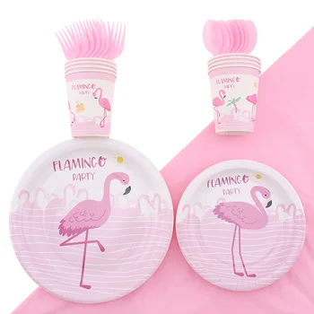 Flamingo Téma Asztali Szett Csésze Tányér, Szalvéta, Terítő Szalma Szalma, Party Dekoráció, Kellékek Eldobható Evőeszközök Fél Suppli