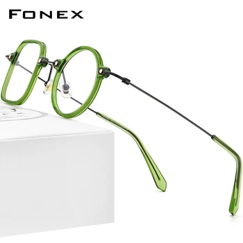 FONEX-Acetát Titán Szemüveg Keret Férfiak Vintage Bal Téren Körben Kapható Szemüveg Nők Szemüveg Szemüveg F85700