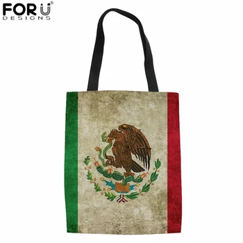FORUDESIGNS Női válltáskák Zászló Mexikóban Nyomtatás Bevásárló Táska, Női Iskolai Divat Vászon Kezelni Magas Minőségű Tote Bags