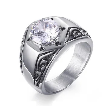 Férfi Vintage Gyűrű Minőségi AAA+ Cirkónia Gyűrű a Férfiak Rozsdamentes Acél Esküvő, Eljegyzés, Retro Ékszer Gyűrű