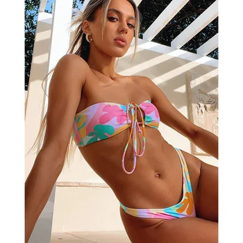 Fürdőruha Női Szexi Bandeau Bikini 2021 Bikini Szett Pántos Fürdőruha Nyári Fürdőruha Legújabb Nagy Vágott Tanga A Brazil Biquini