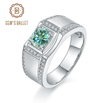 GEM BALETT 925 Sterling Ezüst Zöld Moissanite Gyűrű, Férfi Esküvői 1.0 ct Központ Csatorna Oldalról Moissanite Férfi Gyűrű
