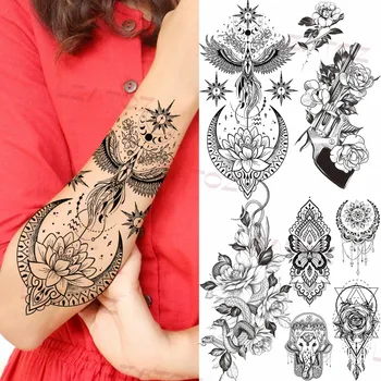 Geometria Lotus Totem Ideiglenes Tetoválás A Nők Felnőtt Medál Kígyó Rose Gun Reális Hamis Tetkó Alkar Víz Transzfer Tetoválás