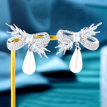 GODKI ÚJ, Trendi Luxus Gyöngy, Búza Fülbevaló Női Esküvői Köbméter Cirkon Kristály Afrikai Dubai Menyasszonyi Fülbevaló