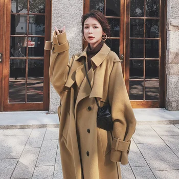 Gyapjú Kabát Női Középső, Hosszú, térdig érő 2021 Téli Új koreai Laza Hepburn Megvastagodott Pamut Kasmír Kabát