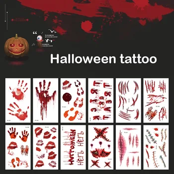 Halloween tetoválás matrica Vízálló tetoválás Heg stick élénk sebek vérfoltok minta test ideiglenes tetoválás matrica RA033