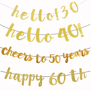 Helló 30 40 50 60 papír, banner, boldog szülinapi parti dekoráció felnőtt évfordulót 30 40 50 60 party kellékek léggömb