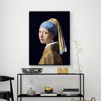 Holland Jan Vermeer LÁNY GYÖNGY fülbevalóval olajfestmény Poszter Wall Art Vászon Kép, Nappali, lakberendezés Nincs Keret