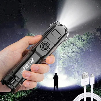 Hordozható Lámpa Erős Fény, Nagy teljesítményű Újratölthető Zoom Jelölje ki a Taktikai Lámpa Kültéri Világítás LED Zseblámpa