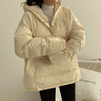 Idegen Kitty Sűrűsödik Szilárd Kabát Streetwear Kapucnis Gallér Nők Zubbonyok Koreai Stílus 2021 Új Téli Divat Minimalista Összes Mérkőzés
