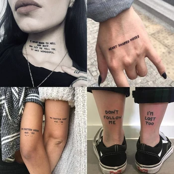 Ideiglenes Tetoválás Matrica készlet angol szavak ördög szabadság Tetoválás Flash Tatto Hamis Vízálló matricák Férfiak, Nők, lányok, 56 Db