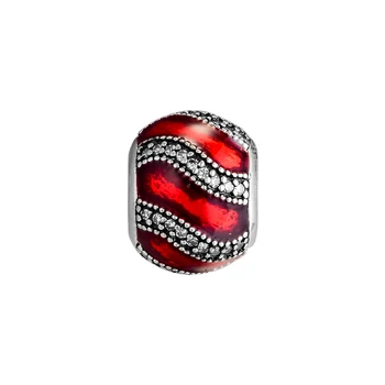 Illik Pandora Varázsa Karkötő 925 Sterling Ezüst Díszítés Piros Zománc & Egyértelmű CZ Gyöngy Ékszerek Készítése Berloque