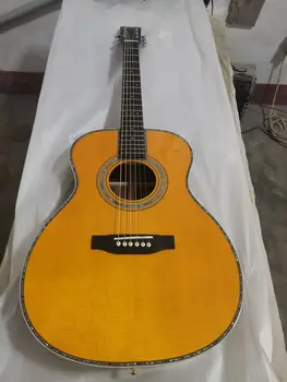 ingyenes szállítás testre teljesen abalone OM akusztikus gitár, tömör lucfenyő egy darab fejét, ébenfa fogólap, akusztikus elektromos gitár