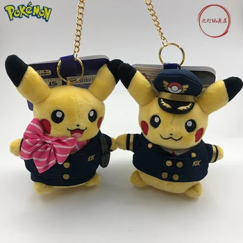 Japán Eredeti Egyetlen Igazi Plüss Pokemon Pikachu, MERT a Kapitány Légitársaság Stewardess Korlátozott Rajzfilm Plüss Baba Kulcs Medál