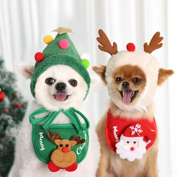 Karácsonyi Santa Kutya Kendő Elk Kalap Macska Sál Háromszög Előke Kendő Aranyos Karácsonyi Jelmez Puppy Dress Up Szállítók