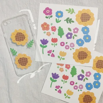 Koreai Ins Napraforgó Rajzfilm Aranyos Matricák PVC, Vízálló Doodle Mobiltelefon Notebook Írószer Diy Virágos, Dekorációs Matrica