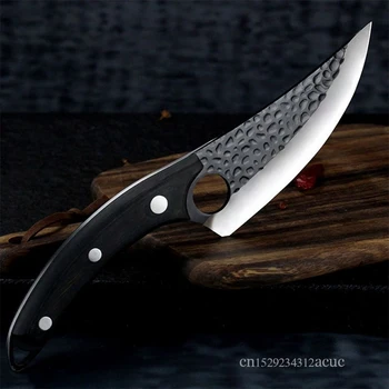 Kovácsolás kalapács gabona csontozó kés éles, fekete színű fa vágási kés szén-acél háztartási hús vágó kés
