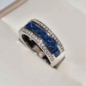 Kreatív szín-védett Intarziás Cirkon gyűrű galván Royal kék Cirkónium-oxid Gyűrű ékszer Női magas minőségű Gyűrűk
