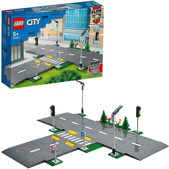 LEGO 60304 Város Közúti Lemezek Épületben a Közlekedési Lámpák, Világít a Sötétben Tégla