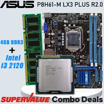 LGA 1155 Asus P8H61-M LX3 PLUS R2.0 Intel Core i3 2120 + 4GB DDR3 Alaplap Combo i3 H61 Kit DDR3 i3 2120 placa-mama H61