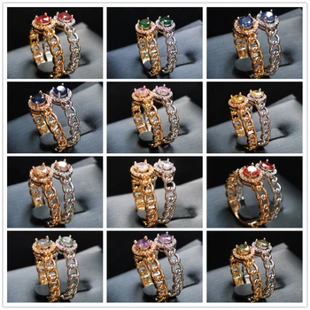 Lingmei Nagykereskedelmi Új Esküvői JewelrySilver Színes Esküvői Gyűrű Kerek Kék Köbméter Cirkon Ezüst Színű Gyűrű Méret 6-9 Eljegyzés