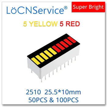 LoCNService LED oszlopdiagram kijelző Fény 10-szegmens 2510 5 SÁRGA 5 PIROS 50pcs 100 Bargraph több szín 2 szín kijelző modul
