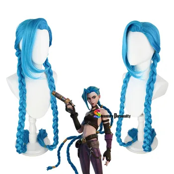 LOL Jinx cosplay paróka Jinx kék zsinórra A közveszélyes paróka kék királyné Jinx szintetikus haj + paróka sapka